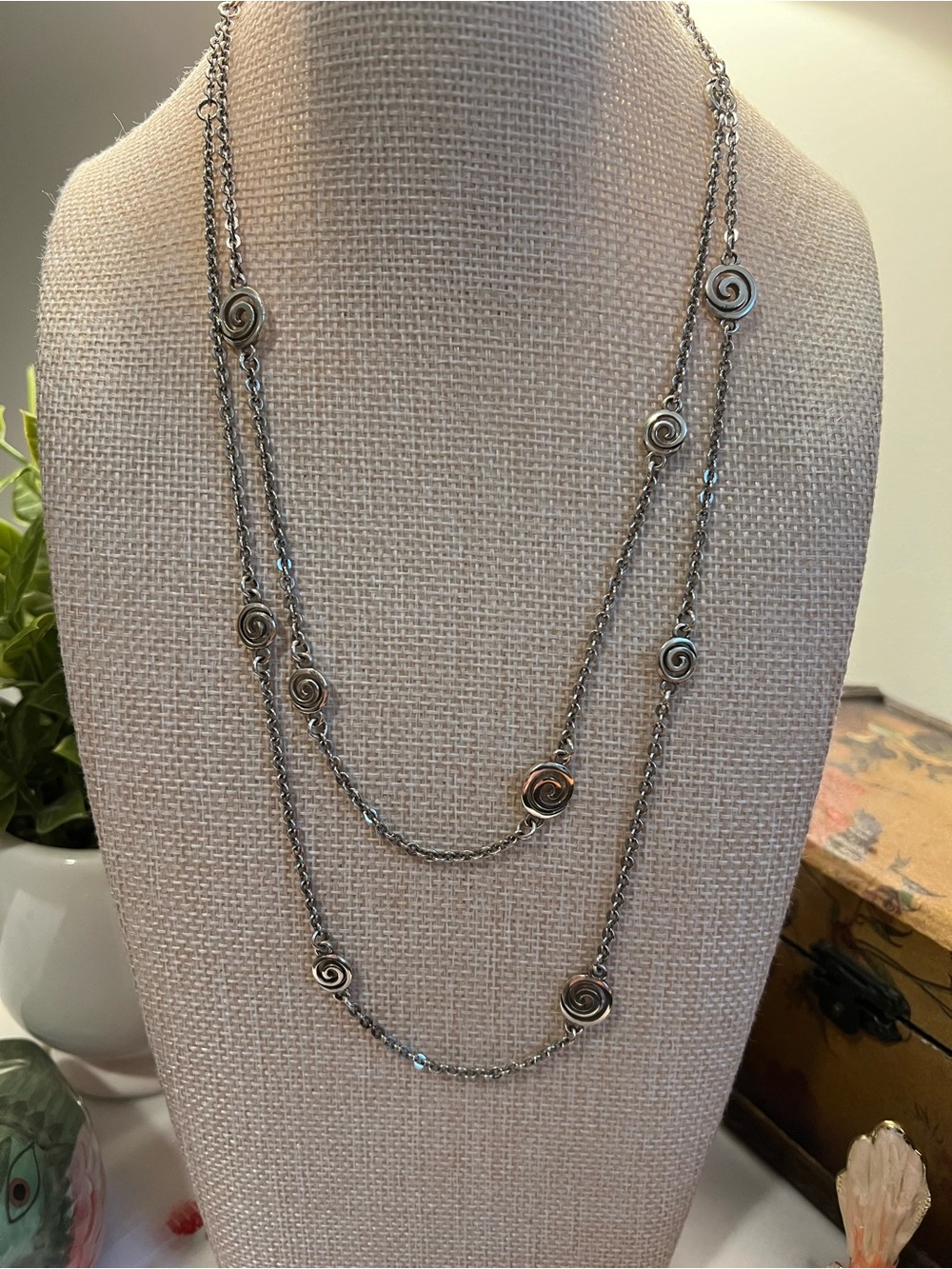 Brighton Double Strand Silver Spiral Station Necklace